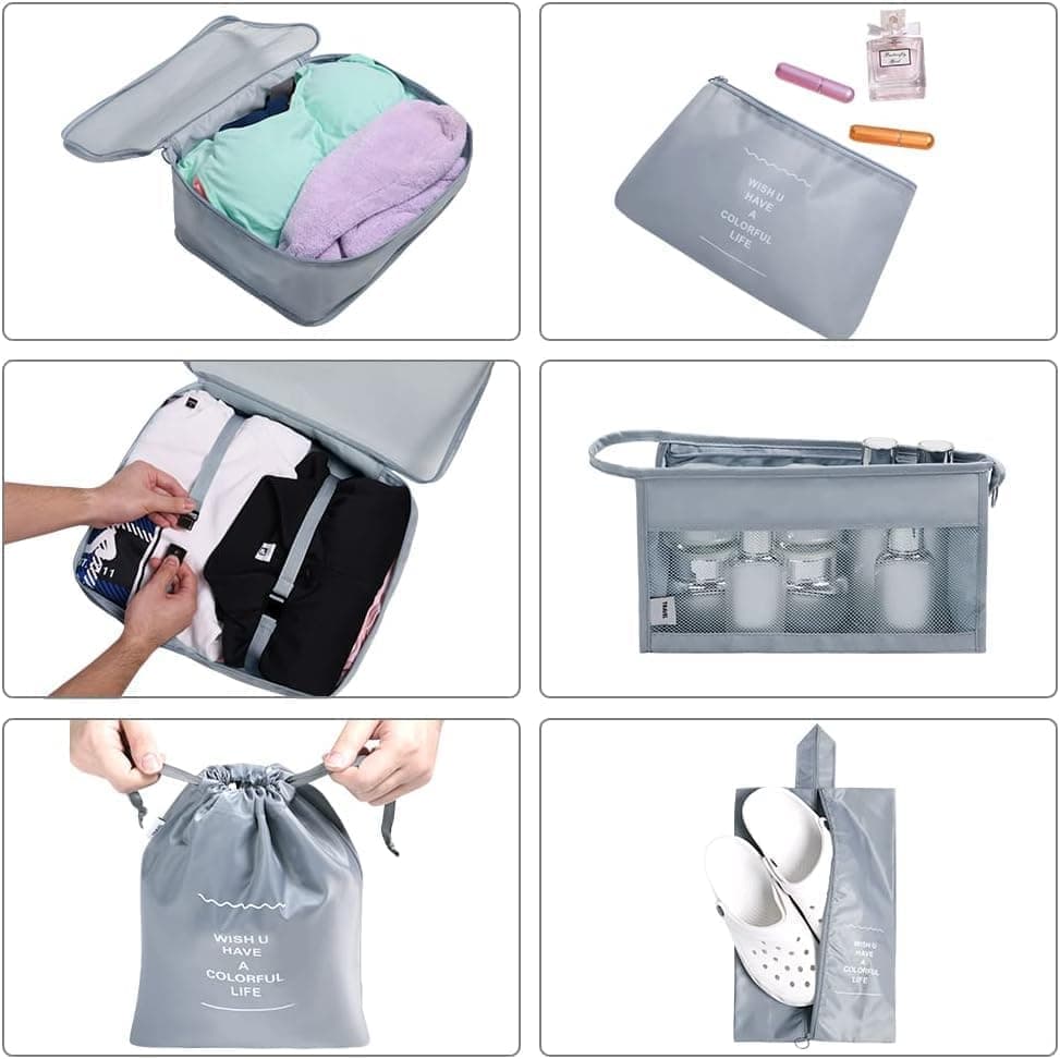 8-Piece Lightweight Water Resistant Travel Organizer for Bags, Gray - Image 5