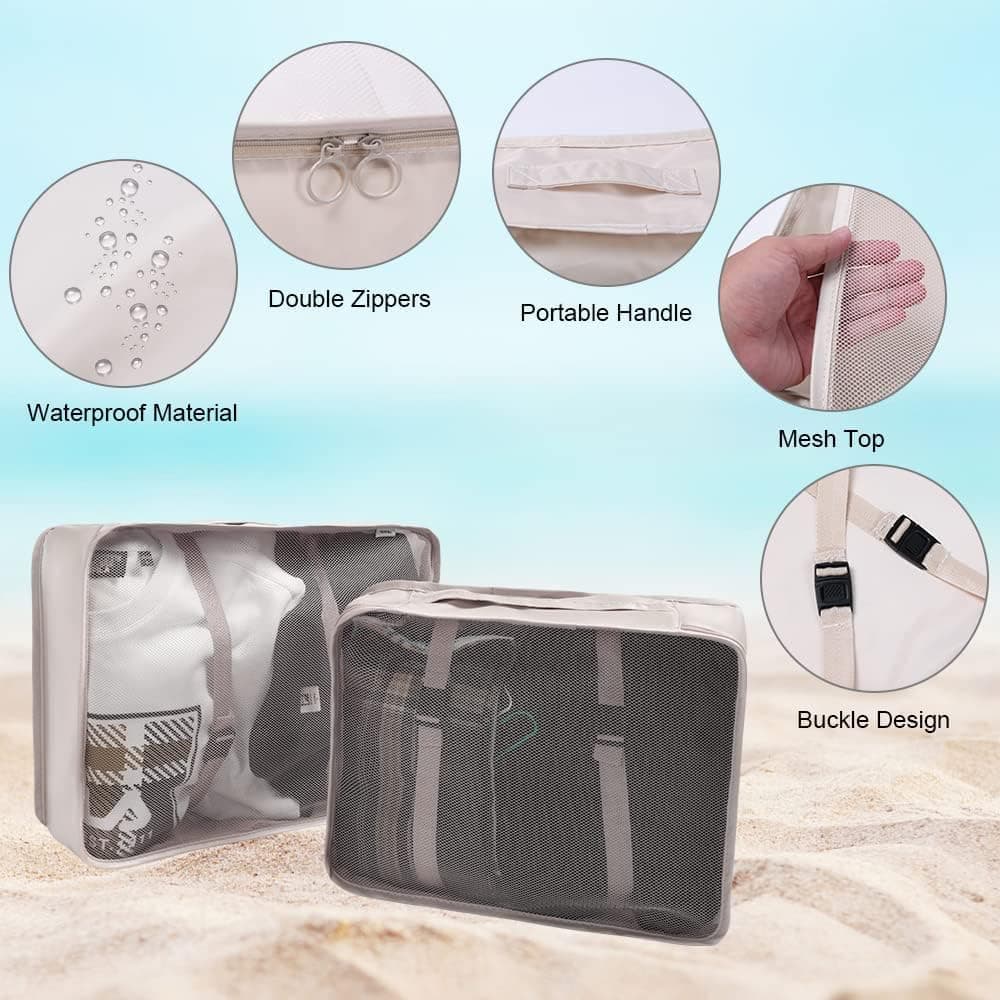 8-Piece Lightweight Water Resistant Travel Organizer for Bags, Beige - Image 3