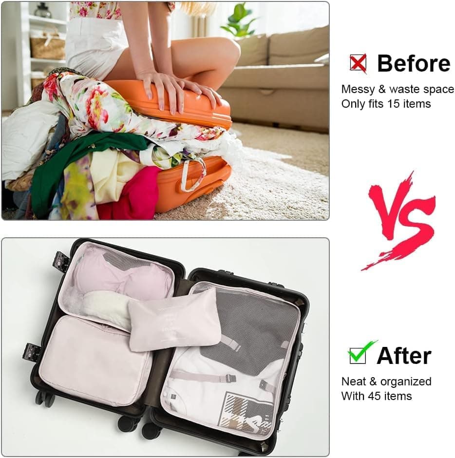 8-Piece Lightweight Water Resistant Travel Organizer for Bags, Beige - Image 4