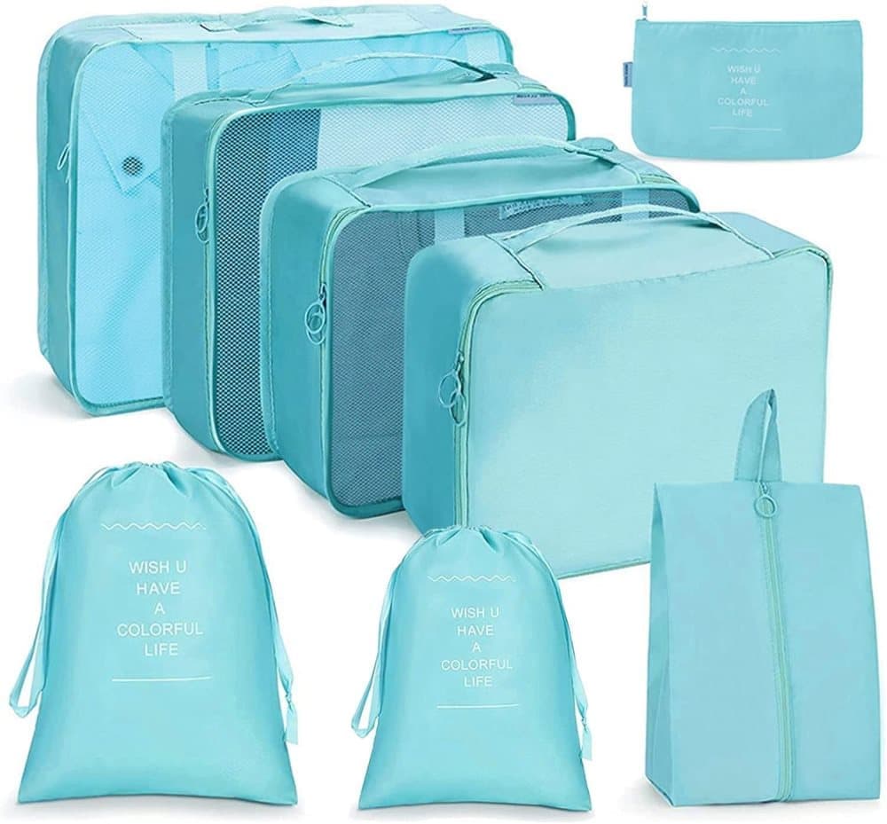 8-Piece Water Resistant Lightweight Travel Organizer for Bags, Blue - Image 1