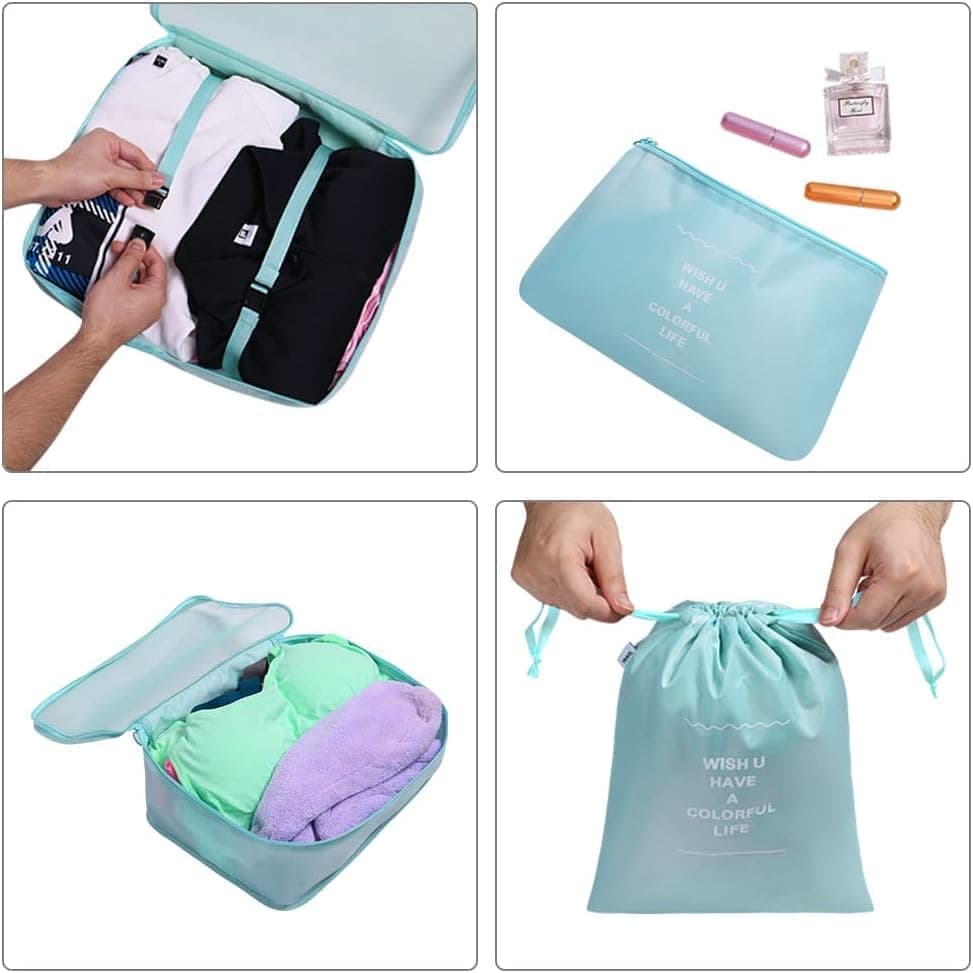 8-Piece Water Resistant Lightweight Travel Organizer for Bags, Blue - Image 3