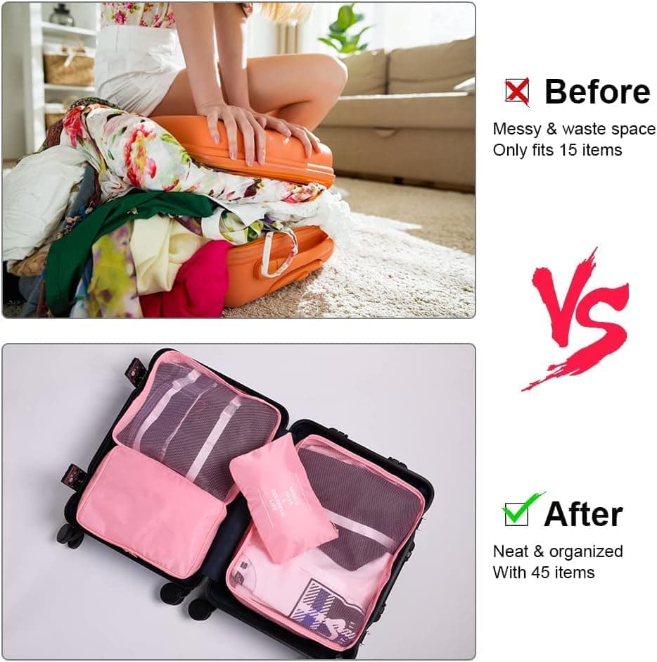 8-Piece Lightweight Water Resistant Travel Organizer for Bags, Pink - Image 4