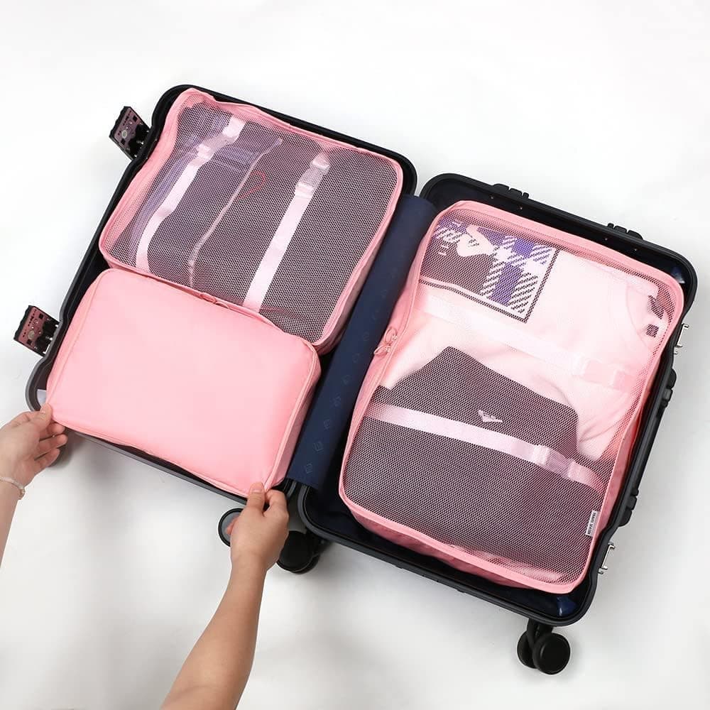 8-Piece Lightweight Water Resistant Travel Organizer for Bags, Pink - Image 7