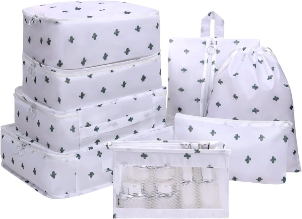 8-Piece Travel Organizer for Bags, Water Resistant Lightweight, White - Image 1
