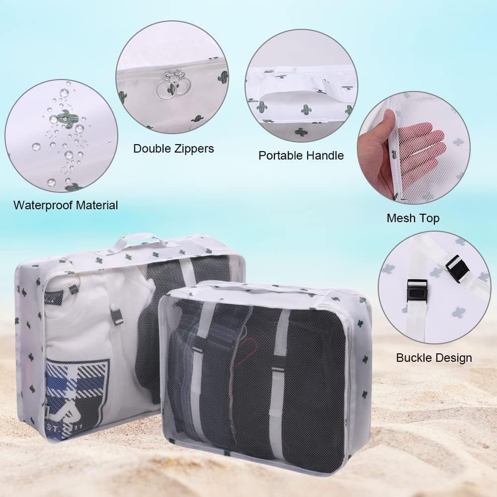 8-Piece Travel Organizer for Bags, Water Resistant Lightweight, White - Image 3