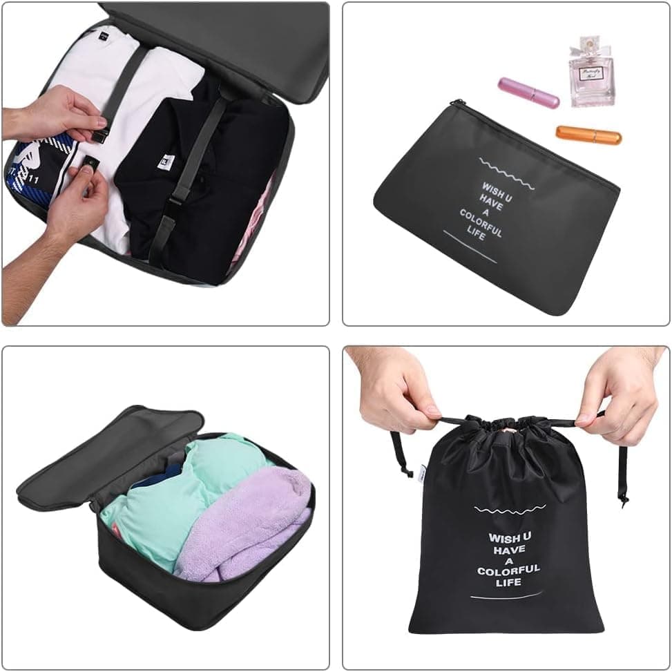 8-Piece Water Resistant Lightweight Travel Organizer for Bags, Black - Image 3