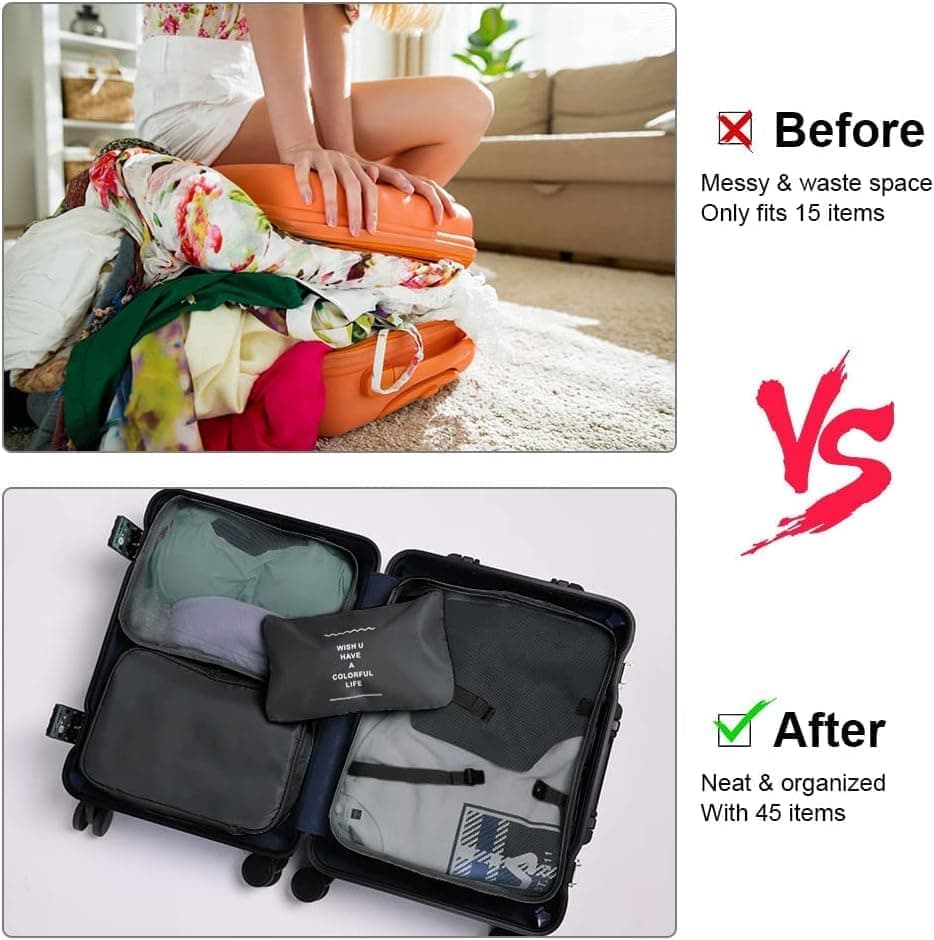 8-Piece Water Resistant Lightweight Travel Organizer for Bags, Black - Image 6