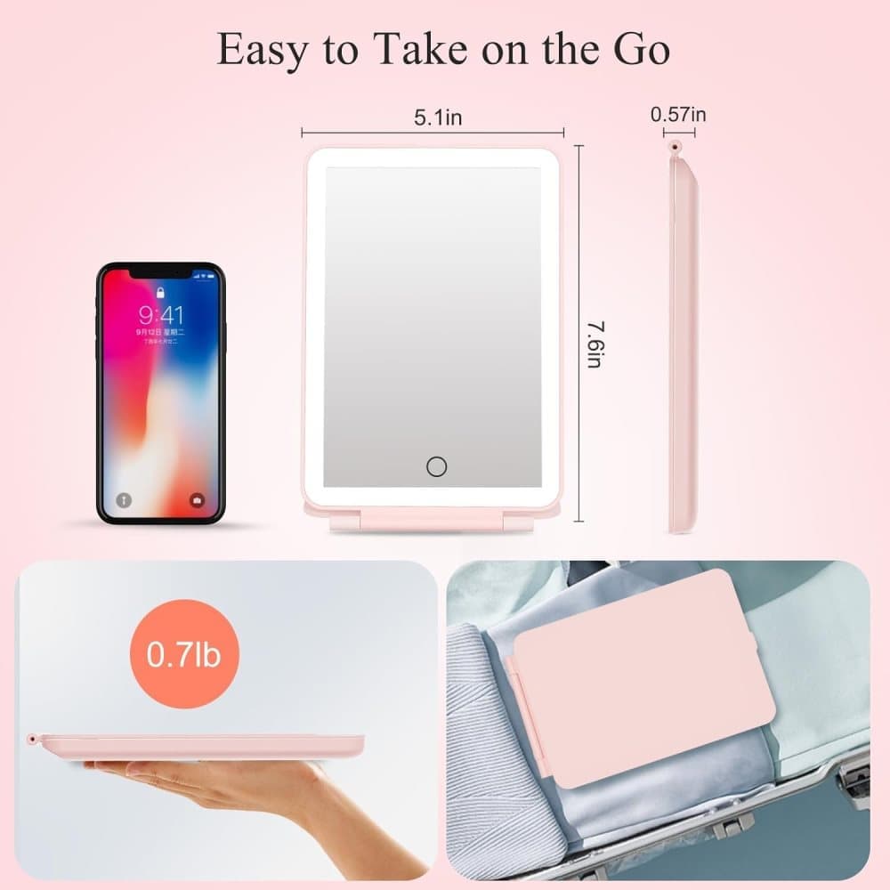 Rechargeable Portable Foldable Makeup Mirror with 3 Color Modes Adjustable Lighting - Image 2
