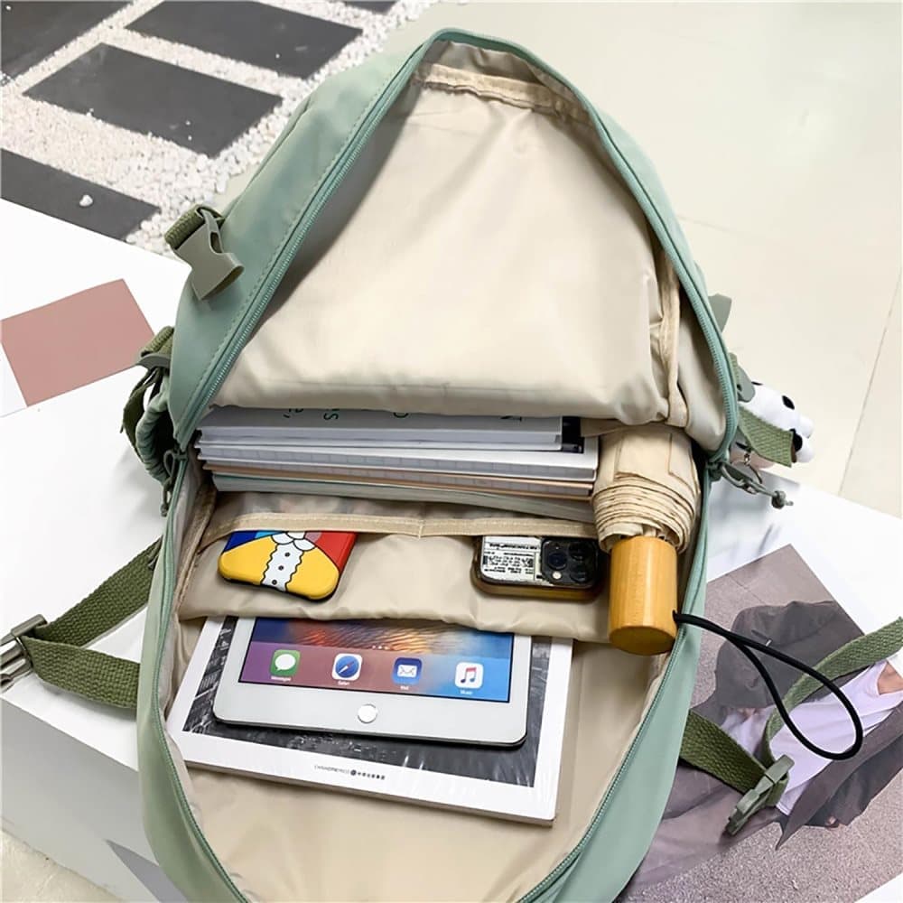 Kids School Backpack with Accessories, 43x31 cm, for Children and Teens, Beige - Image 5