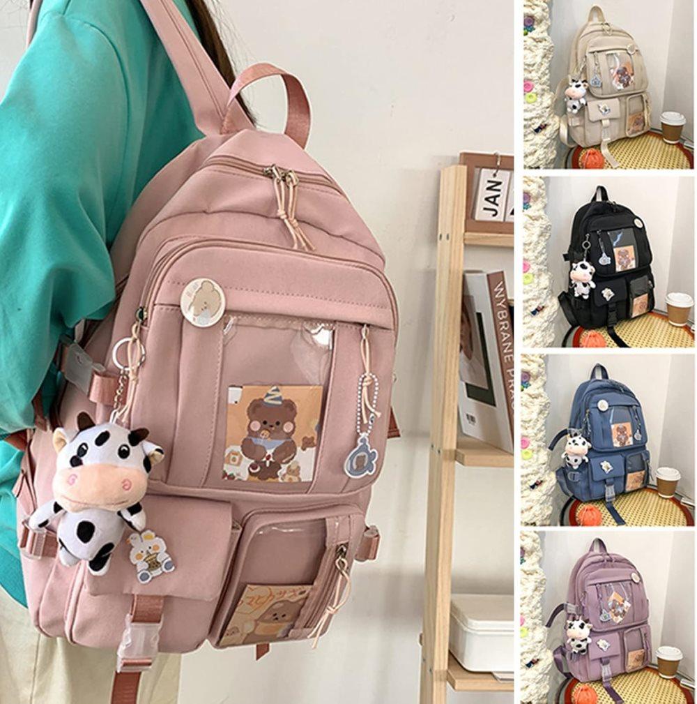 Kids School Backpack with Accessories, 43x31 cm, for Children and Teens, Beige - Image 6