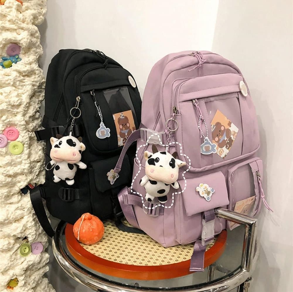 Kids School Backpack with Accessories, 43x31 cm, for Children and Teens, Beige - Image 7