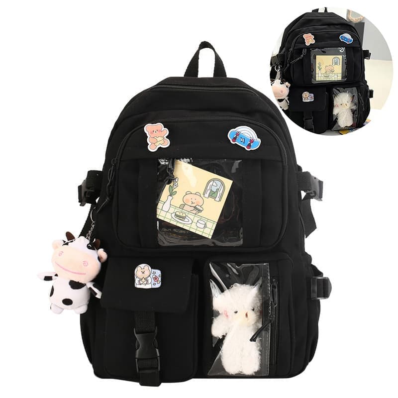 Kids Backpack 43x31 cm for School, Black, with Accessories, Compatible with Children and Teens - Image 1