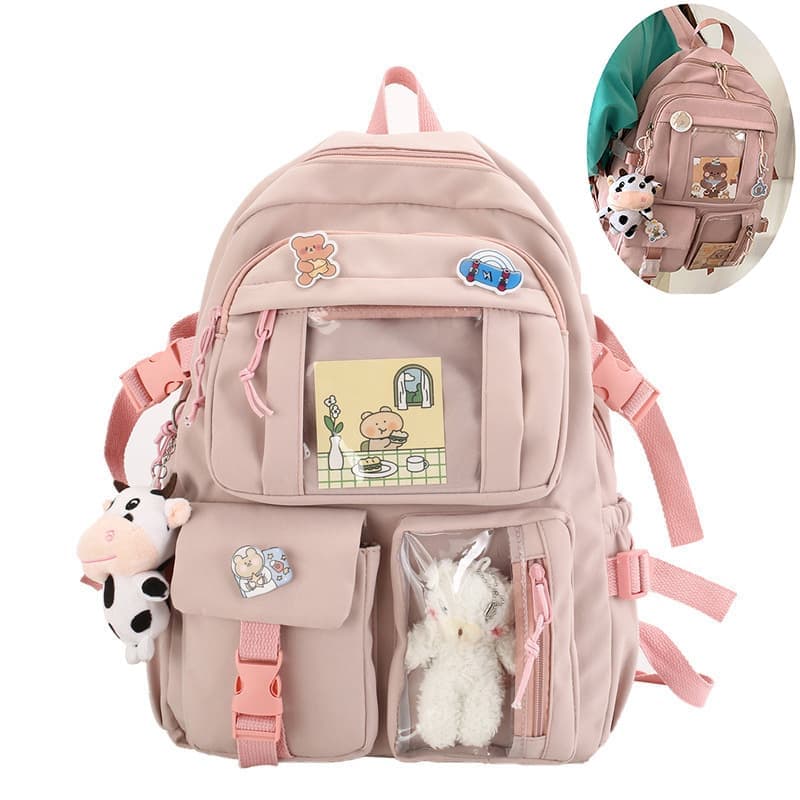 Kids Backpack 43x31 cm with Accessories, Pink, for Children and Teens - Image 1