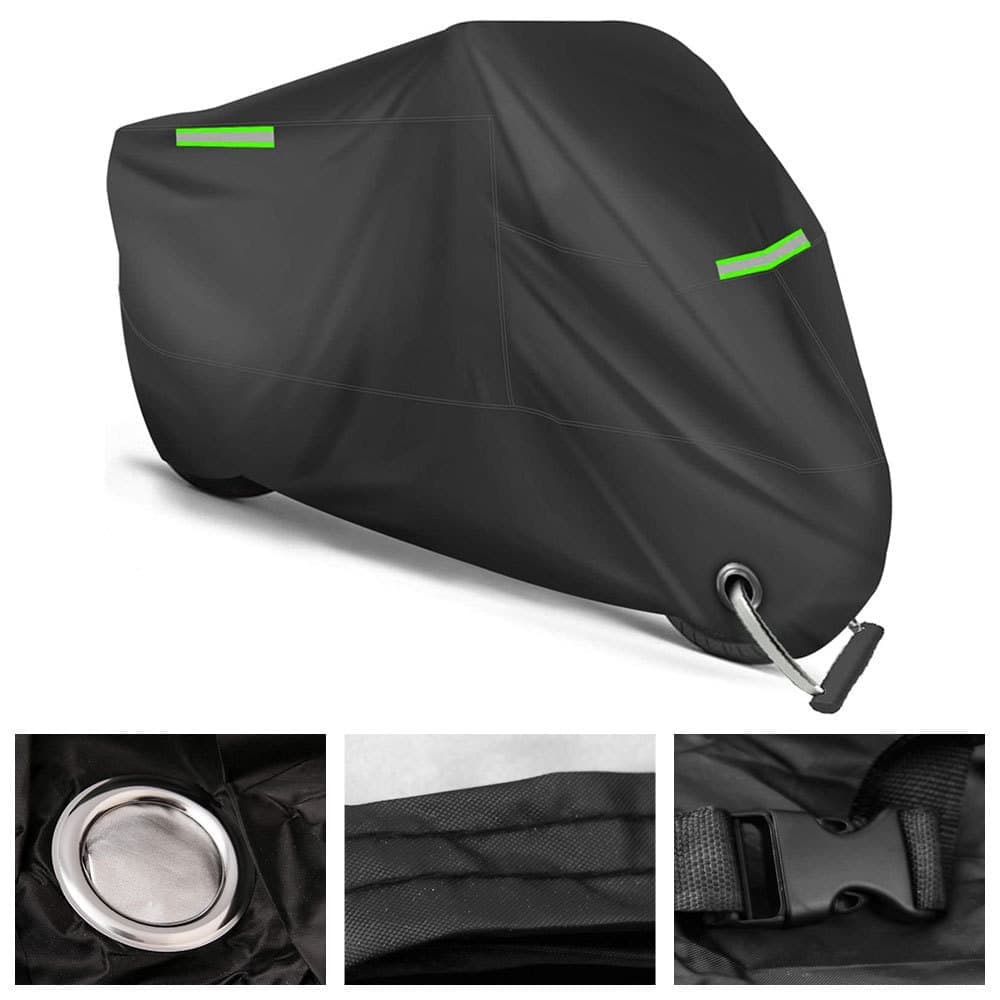 Waterproof Motorcycle and Moped Cover with Reflective Strips, Rain UV Dust Resistant Black, 200x90x100cm - Image 4