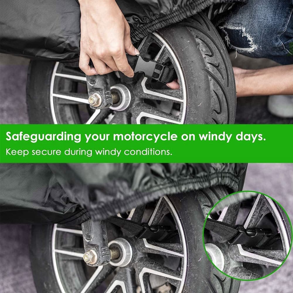 Waterproof Motorcycle and Moped Cover with Reflective Strips UV and Dust Resistant Black, 220x95x110cm - Image 2