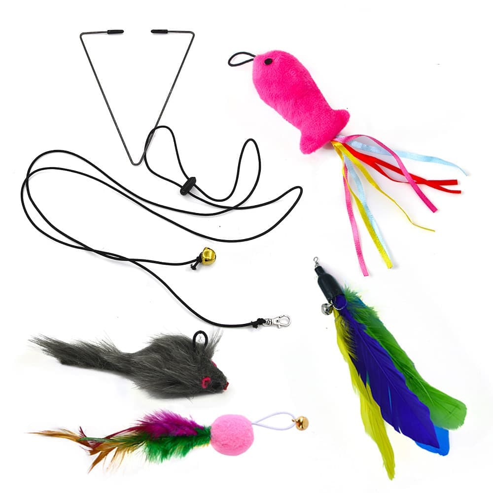 Cat Toy with Mouse and Feather, Hanging Door Toy for Indoor Cats, Stimulating Play - Image 1