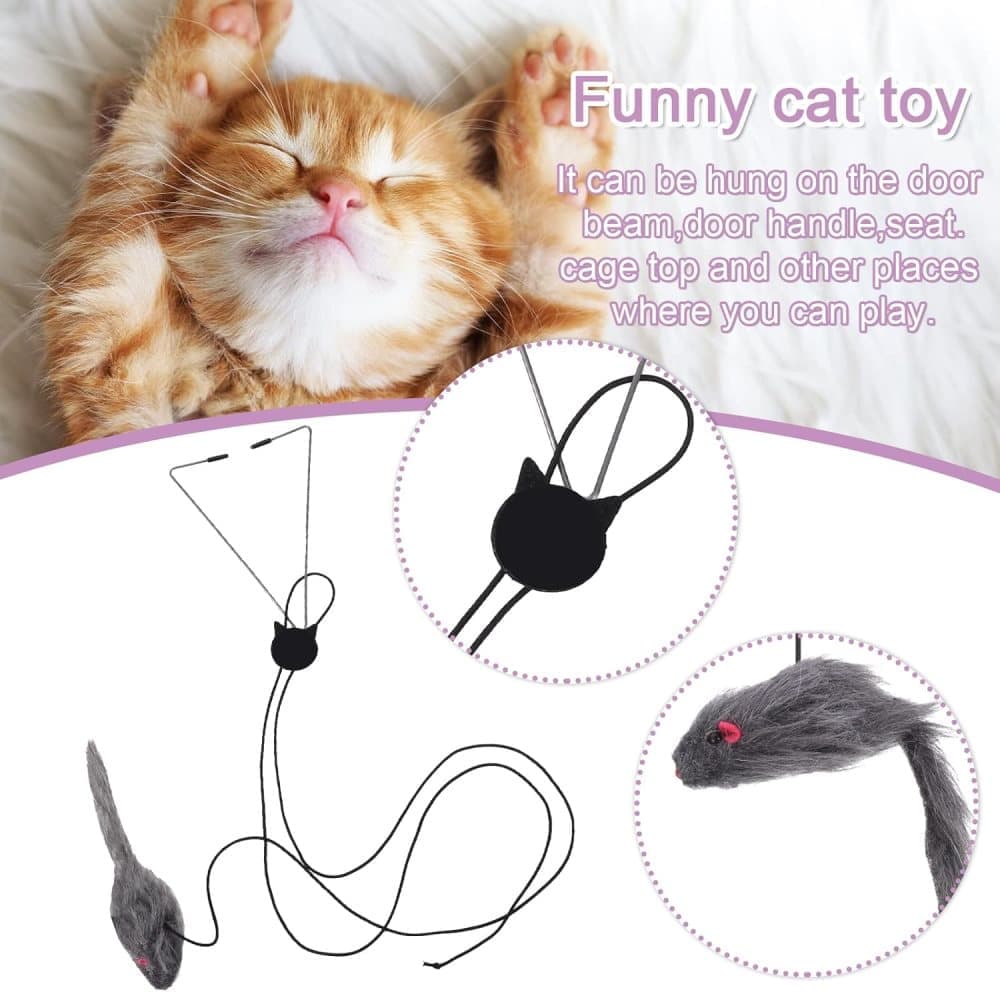 Cat Toy with Mouse and Feather, Hanging Door Toy for Indoor Cats, Stimulating Play - Image 5