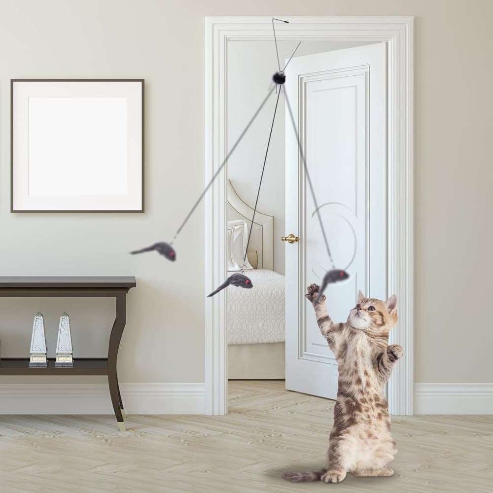 Cat Toy with Mouse and Feather, Hanging Door Toy for Indoor Cats, Stimulating Play - Image 6