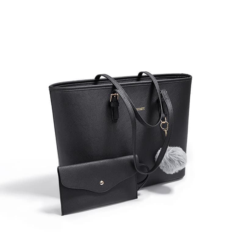 Women's Large Capacity PU Leather Tote Bag, Elegant Shoulder Bag for Work Shopping Party, Black - Image 1
