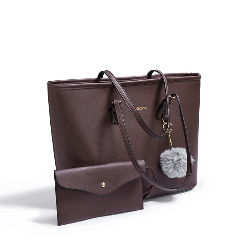 Women's Large Capacity PU Leather Tote Shoulder Bag for Work Shopping Party, Dark Brown - Image 1