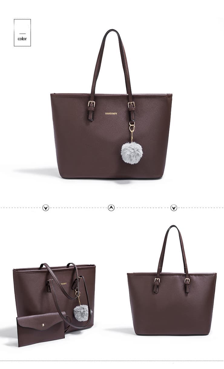 Women's Large Capacity PU Leather Tote Shoulder Bag for Work Shopping Party, Dark Brown - Image 2
