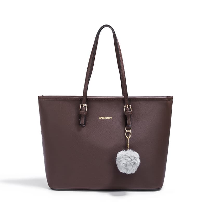 Women's Large Capacity PU Leather Tote Shoulder Bag for Work Shopping Party, Dark Brown - Image 3