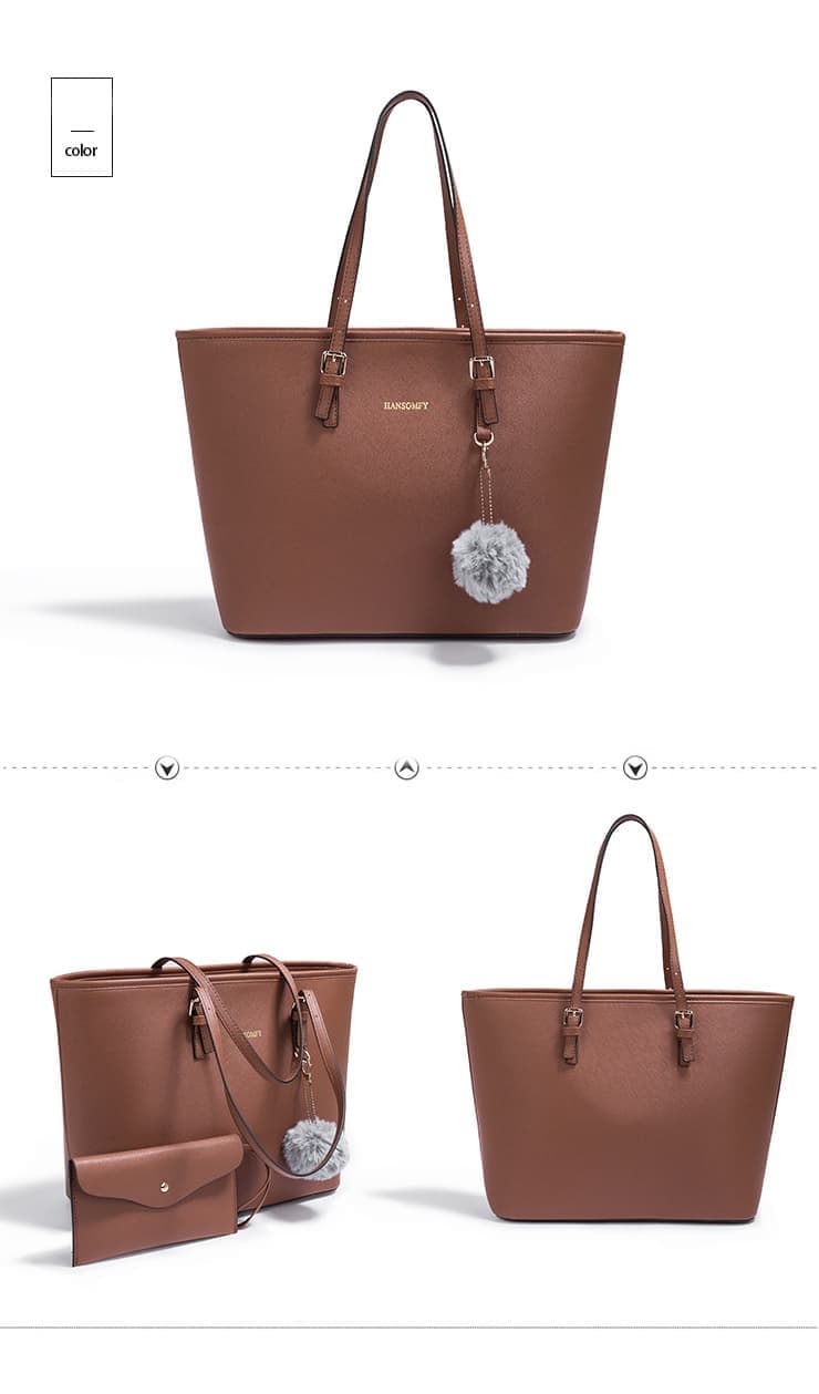 Brown Large Capacity PU Leather Tote Bag for Women, Elegant Shoulder Bag for Work Shopping Party - Image 2
