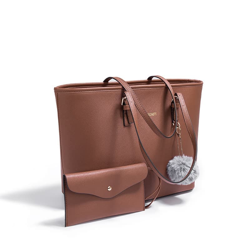 Brown Large Capacity PU Leather Tote Bag for Women, Elegant Shoulder Bag for Work Shopping Party - Image 5