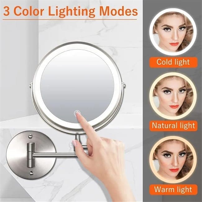 8 Inch Wall Mounted Makeup Mirror with Lights, 3x/10x Magnification, Dimmable 3 Light Modes, 360° Rotatable Double-Sided Mirror, Black - Image 3