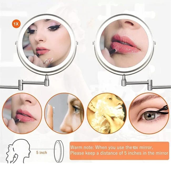8 Inch Wall Mounted Makeup Mirror with Lights, 3x/10x Magnification, Dimmable 3 Light Modes, 360° Rotatable Double-Sided Mirror, Black - Image 4