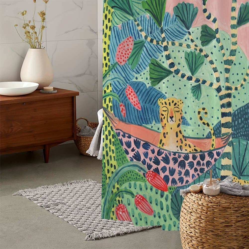 1 Waterproof Jungle Leopard Shower Curtain with 12 Hooks, Bohemian Bathroom Decor, 180x180cm - Image 8