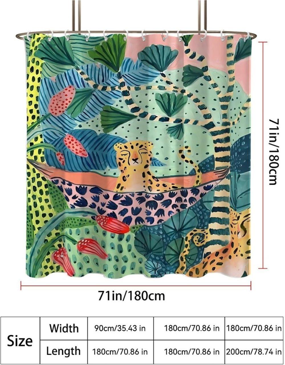 Jungle Leopard Shower Curtain Waterproof Bohemian Bathroom Decor with 12 Hooks, 180x180cm - Image 3