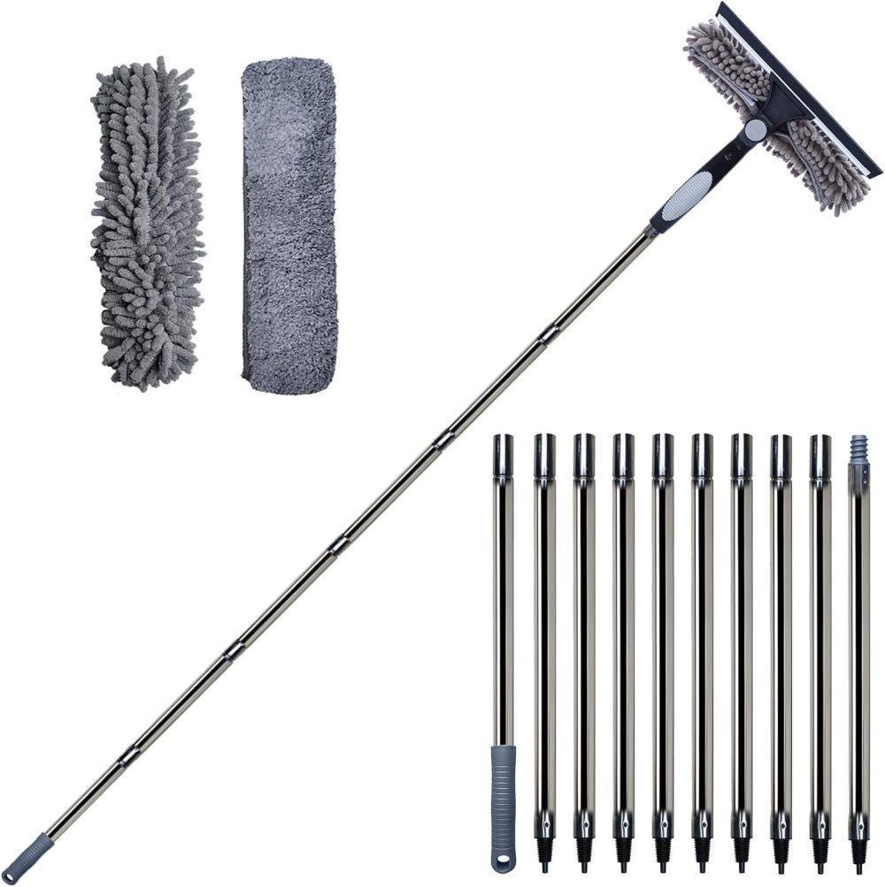 2-in-1 Window Squeegee with Telescopic Handle, 4.5m, Gray - Effective Cleaning for High Windows, Cars, Showers, Indoors & Outdoors - Image 1
