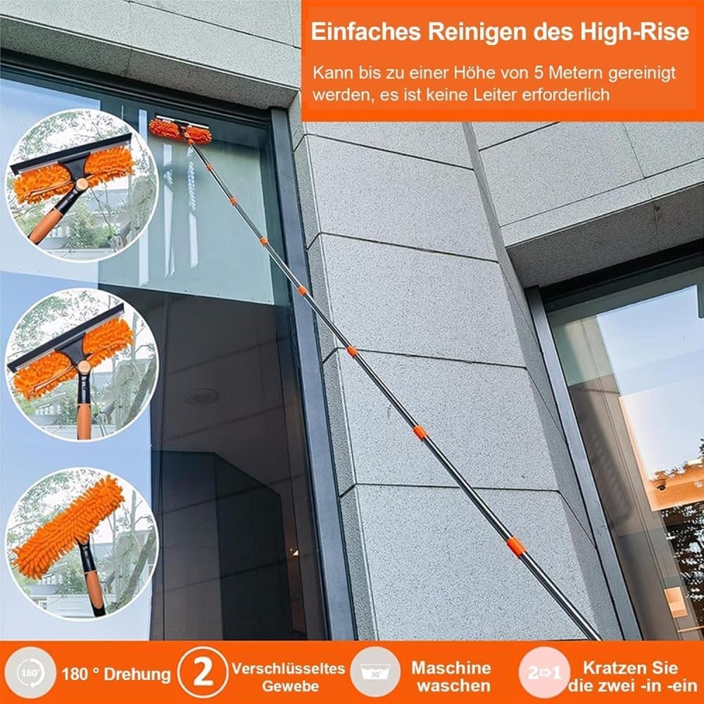 2-in-1 Window Squeegee with Telescopic Handle, 4.5m, Gray - Effective Cleaning for High Windows, Cars, Showers, Indoors & Outdoors - Image 2