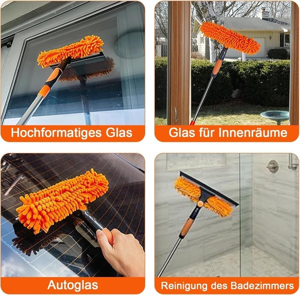 2-in-1 Window Squeegee with Telescopic Handle, 4.5m, Gray - Effective Cleaning for High Windows, Cars, Showers, Indoors & Outdoors - Image 3