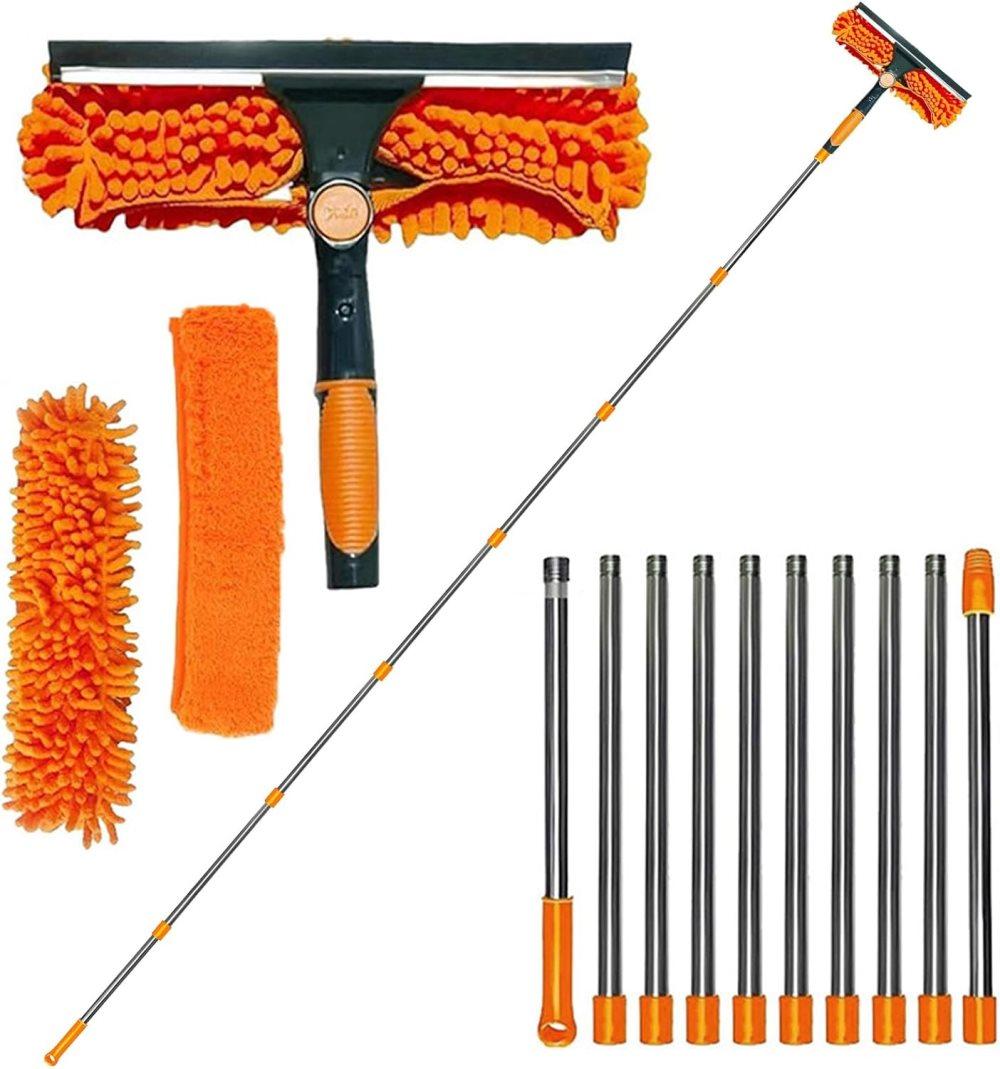2-in-1 Window Squeegee with Telescopic Handle, 4.5m, Orange - Effective Cleaning for High Windows Cars Showers Indoors Outdoors - Image 1
