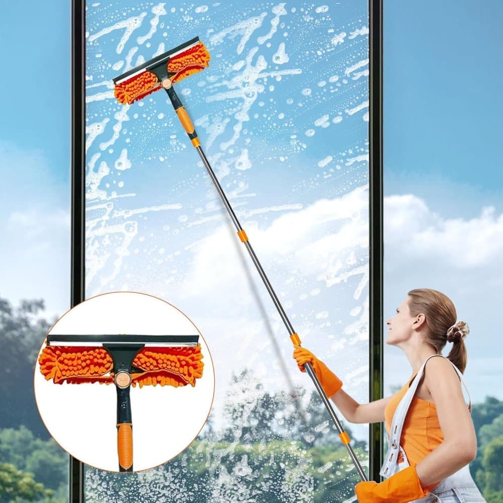 2-in-1 Window Squeegee with Telescopic Handle, 4.5m, Orange - Effective Cleaning for High Windows Cars Showers Indoors Outdoors - Image 4