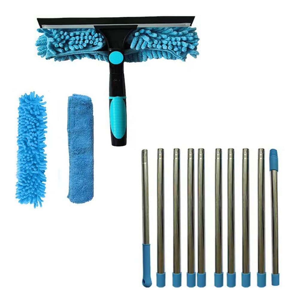 2-in-1 Window Squeegee with Telescopic Handle, 4.5m, Blue - Effective Cleaning for High Windows Cars Showers Indoors Outdoors - Image 1