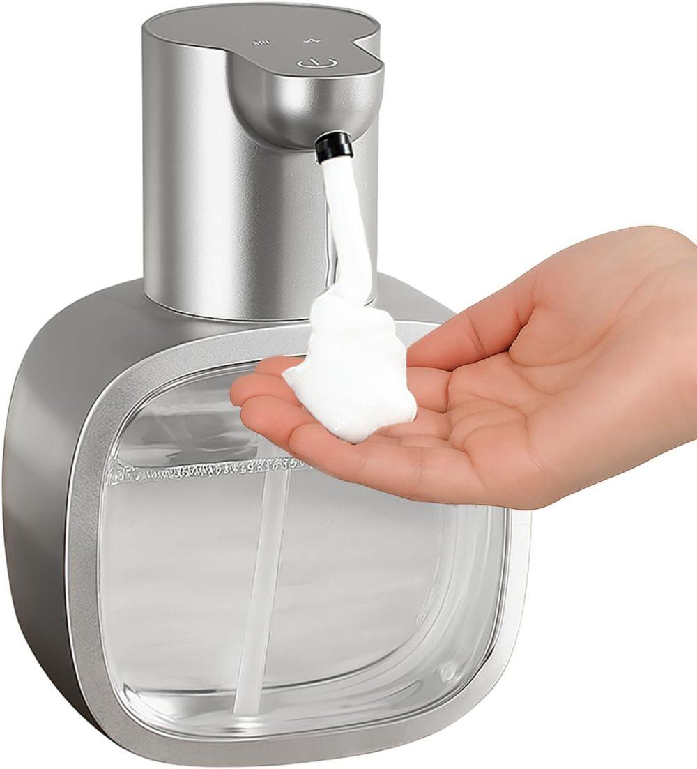 500ml Touchless Automatic Soap Dispenser with USB-C Charging, Silver - Image 1