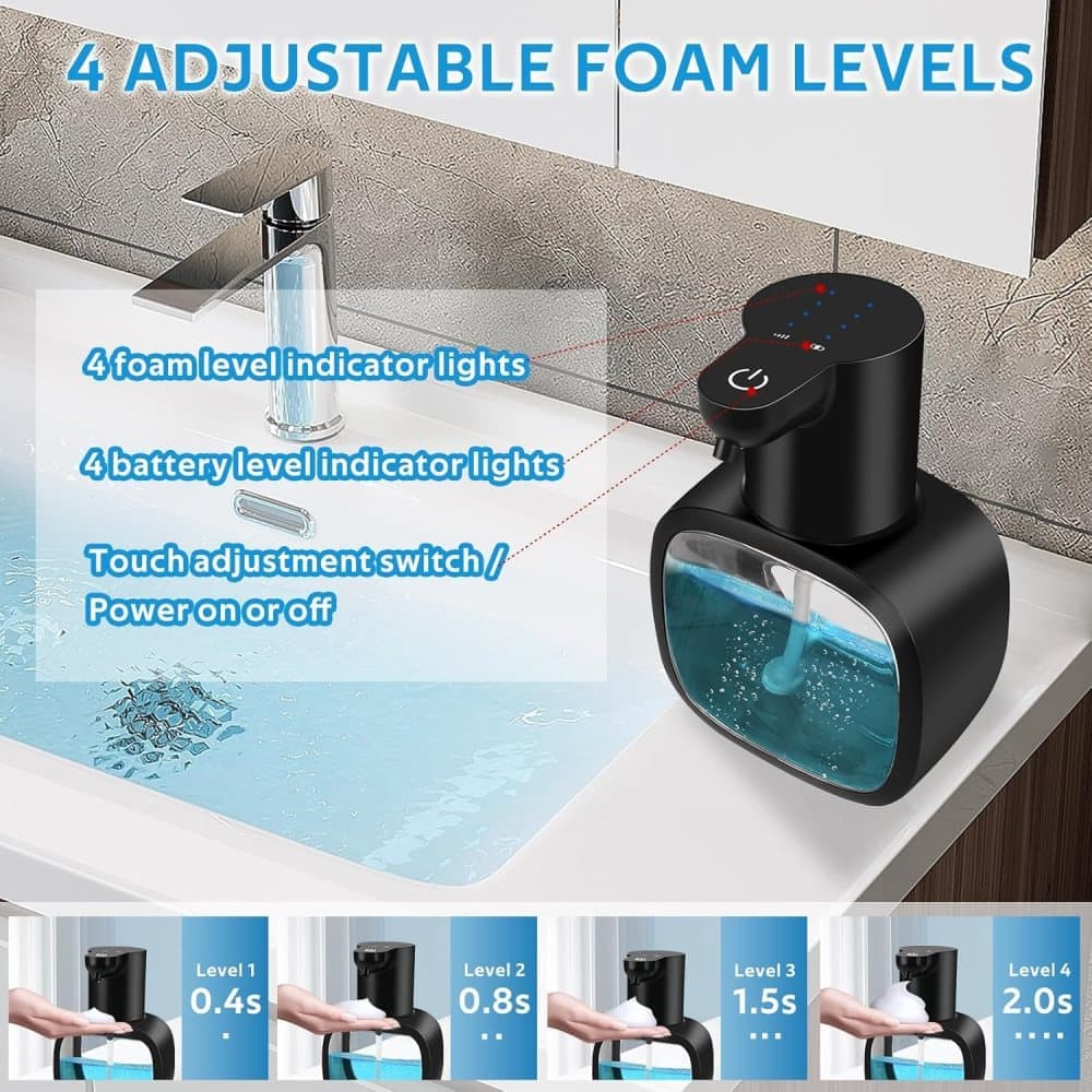 500ml Touchless Automatic Soap Dispenser with USB-C Charging, compatible with Liquid Soap, Black - Image 3