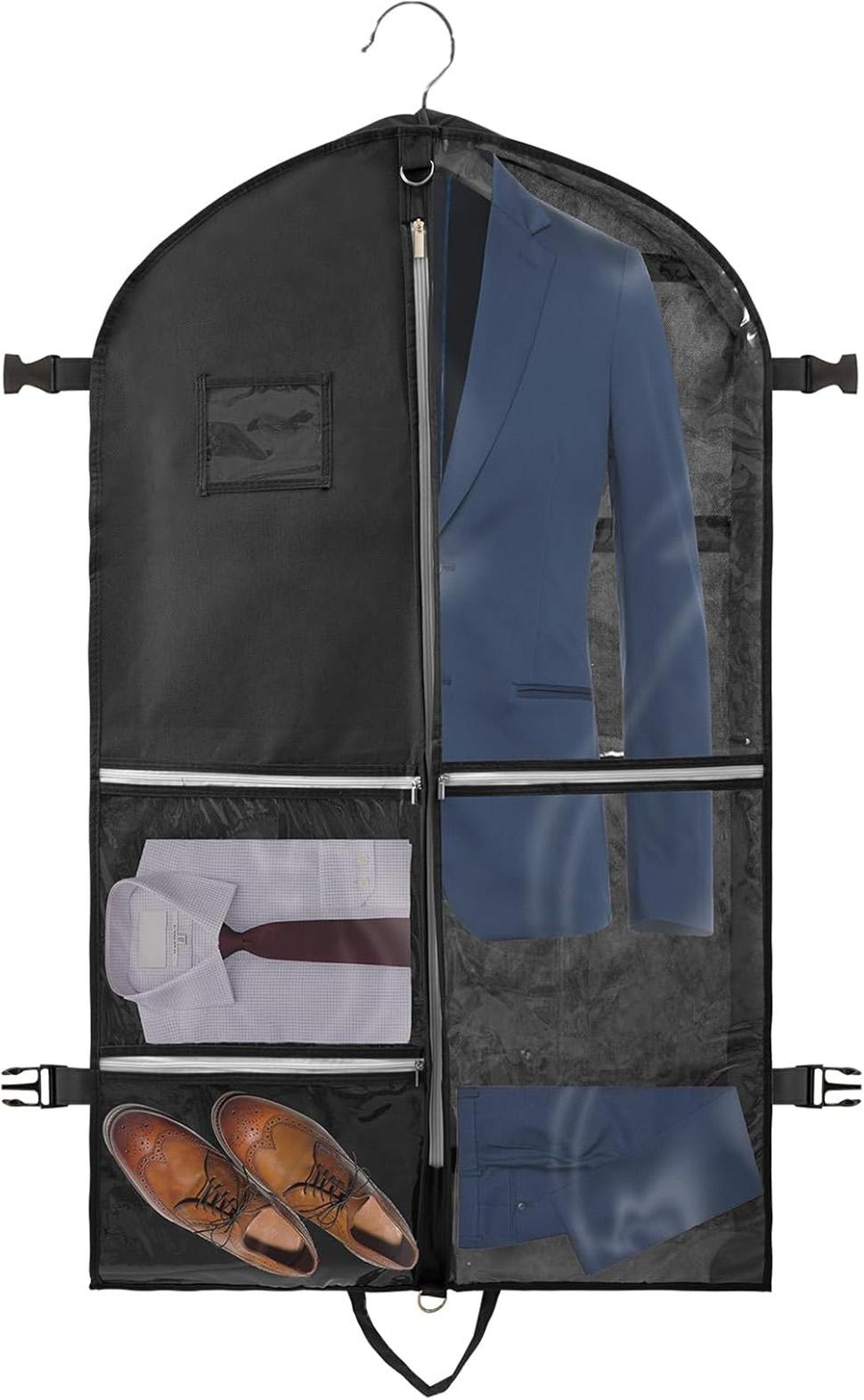 5 Pockets Garment Bag Foldable Suit Cover Clothing Storage, 110x60 cm, Black - Image 1