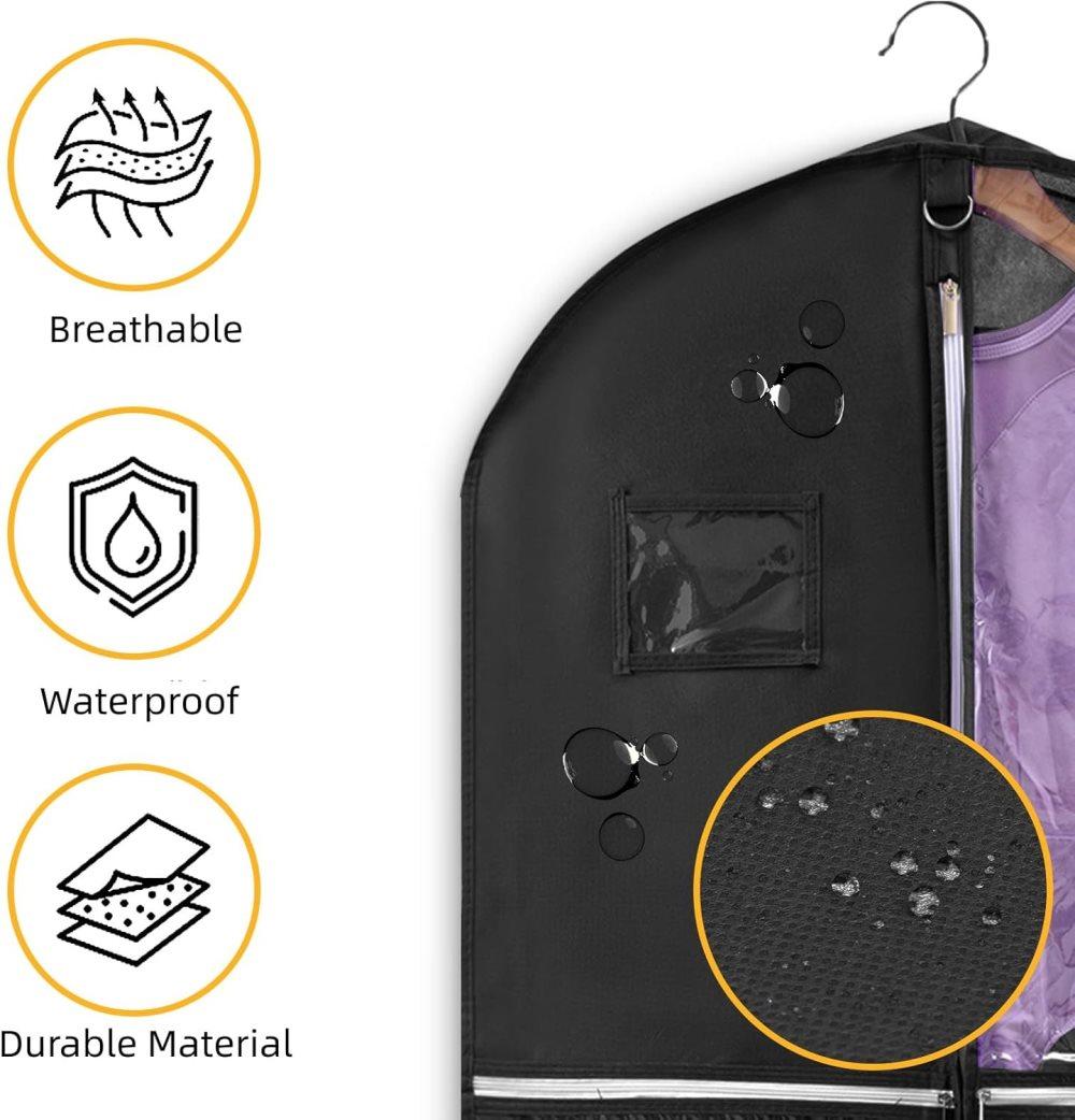 5 Pockets Garment Bag Foldable Suit Cover Clothing Storage, 110x60 cm, Black - Image 4