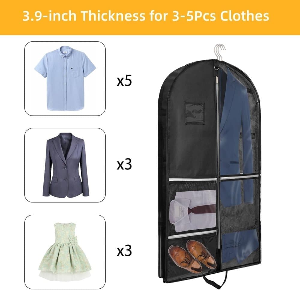5 Pockets Garment Bag Foldable Suit Cover Clothing Storage, 110x60 cm, Black - Image 5