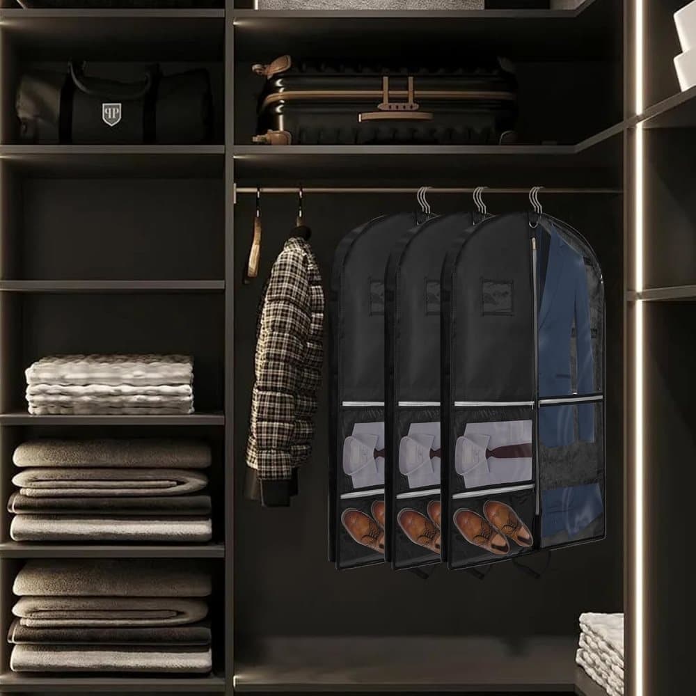 5 Pockets Garment Bag Foldable Suit Cover Clothing Storage, 110x60 cm, Black - Image 6