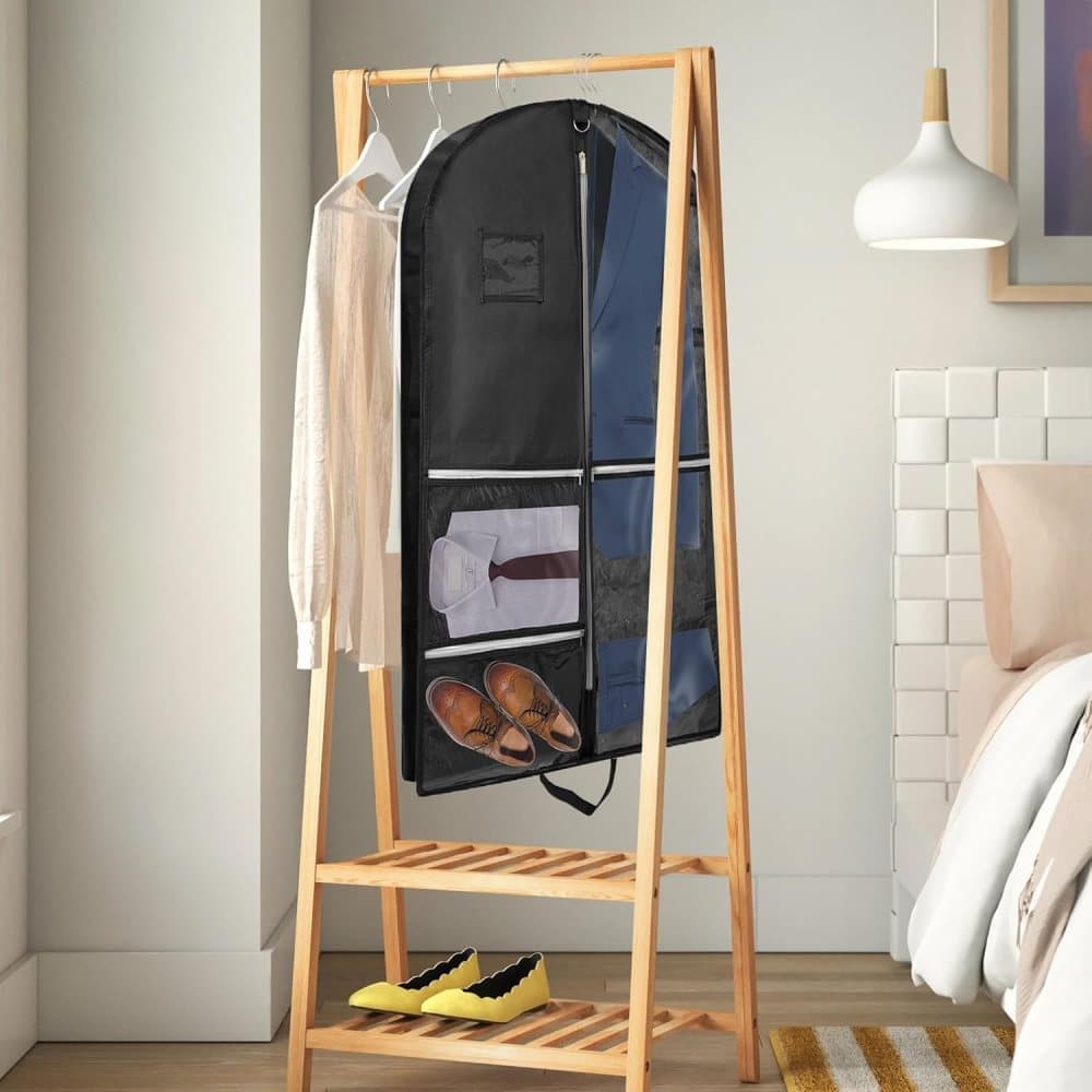 5 Pockets Garment Bag Foldable Suit Cover Clothing Storage, 110x60 cm, Black - Image 8