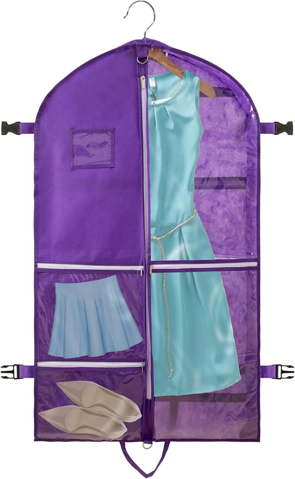 1 Foldable Garment Bag with 5 Pockets, 110x60 cm, Purple - Image 1