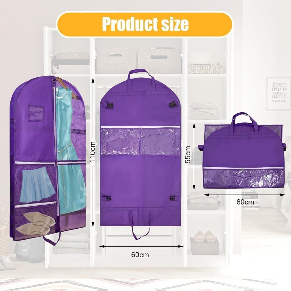 1 Foldable Garment Bag with 5 Pockets, 110x60 cm, Purple - Image 2
