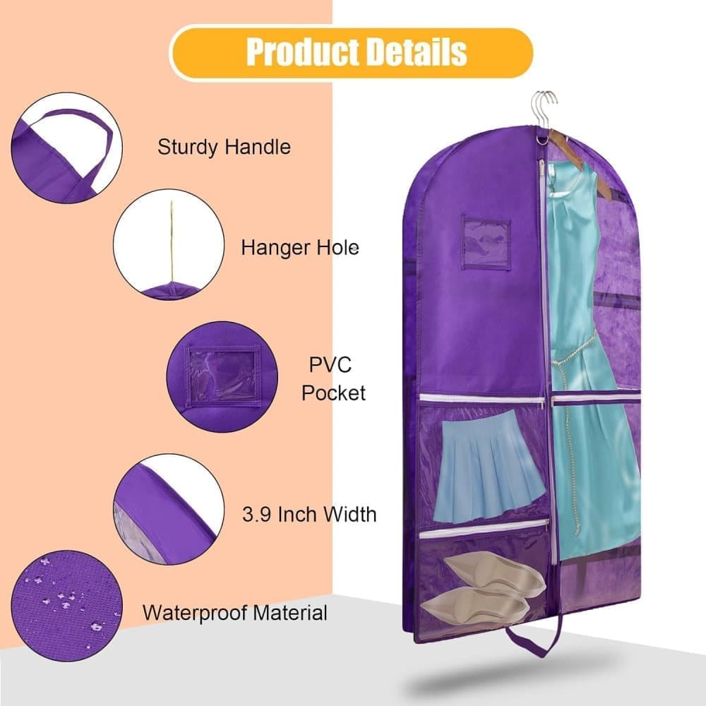 1 Foldable Garment Bag with 5 Pockets, 110x60 cm, Purple - Image 3