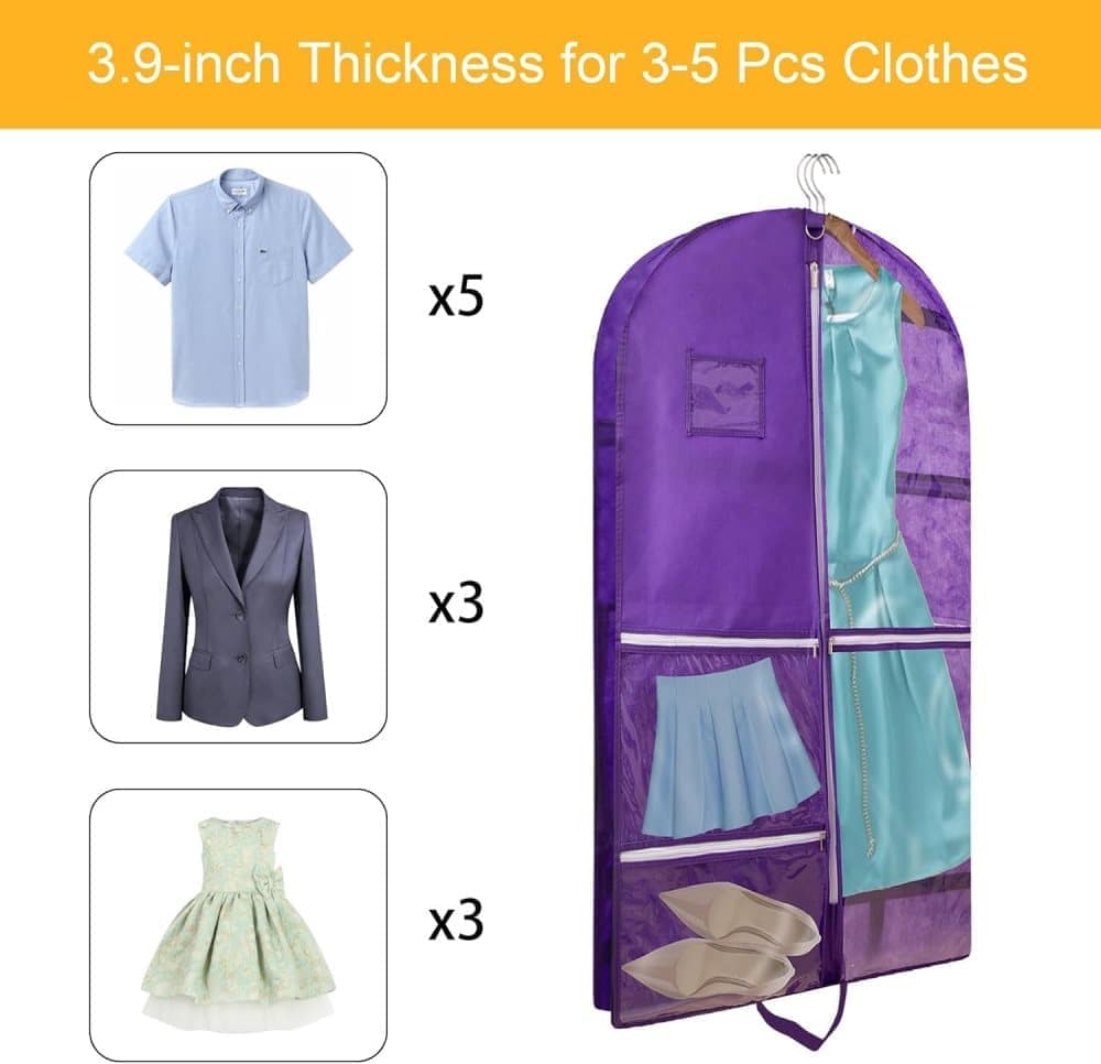 1 Foldable Garment Bag with 5 Pockets, 110x60 cm, Purple - Image 5