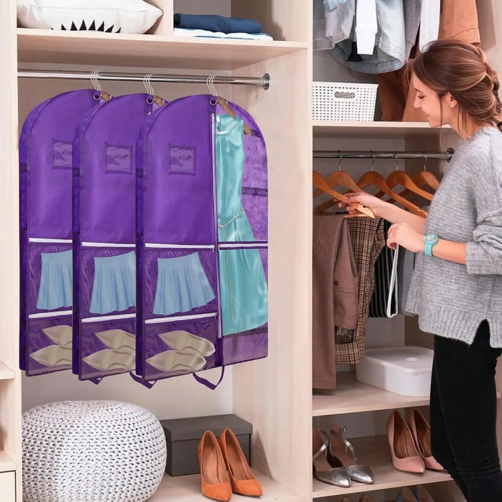 1 Foldable Garment Bag with 5 Pockets, 110x60 cm, Purple - Image 6